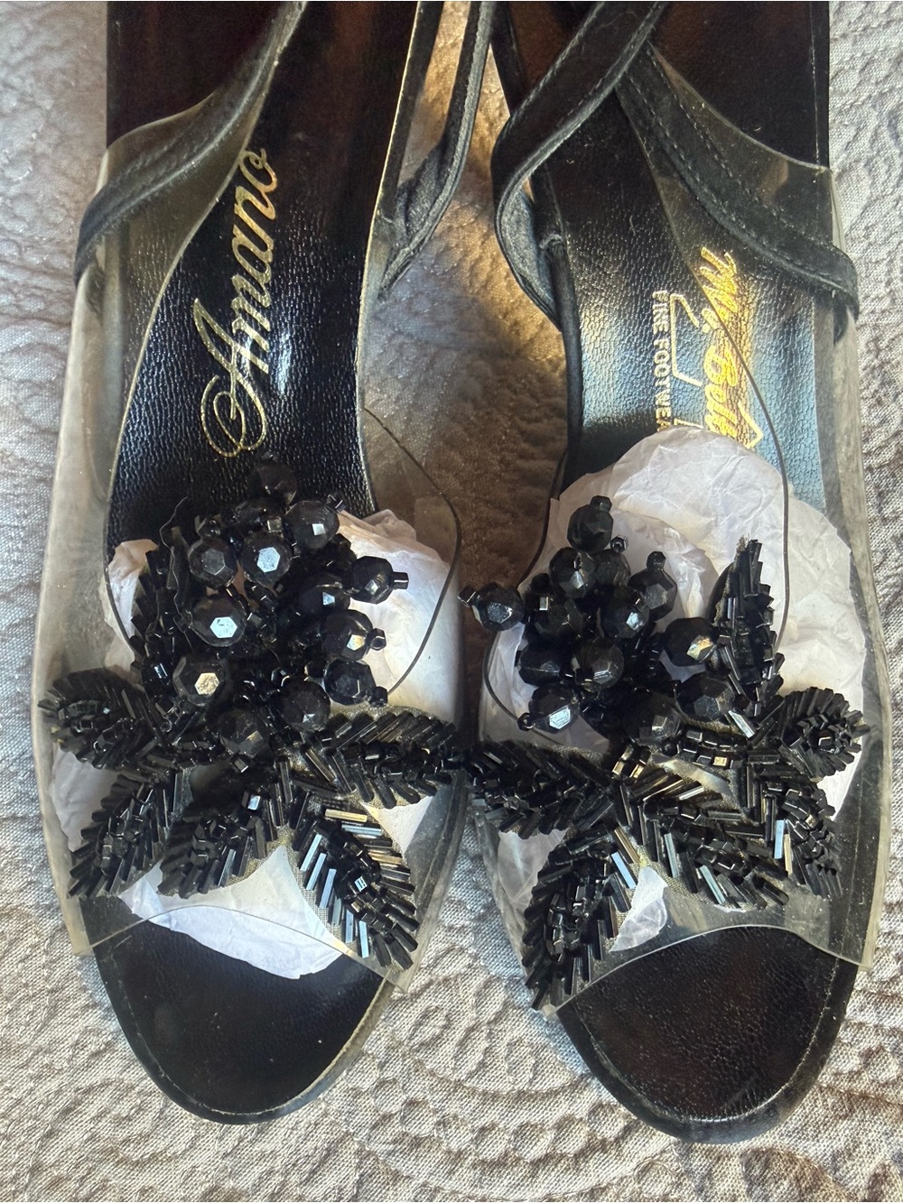 Vintage Black Beaded Open-Toe Women's Sandals